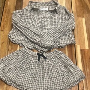 Girls Zara Black and cream Checkered plaid Set shirt (9-10) and skort (8)